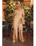 Openwork boho set, beige blouse and trousers FG595 - Online store - Boutique